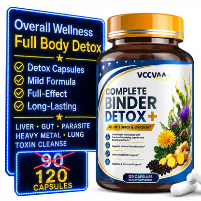 18+ Ingredients Detox & Full Body Cleanse Pills - GI, Parasite & Zeolite Detox, Activated Charcoal, Bentonite Clay, 5 Billion CFU, Probiotics, NAC, Turmeric, Liver Support, 120 Vegan Capsules
