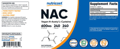 Nutricost N-Acetyl L-Cysteine (NAC) 600mg, 180 Capsules | GMO-Free And Gluten Free
