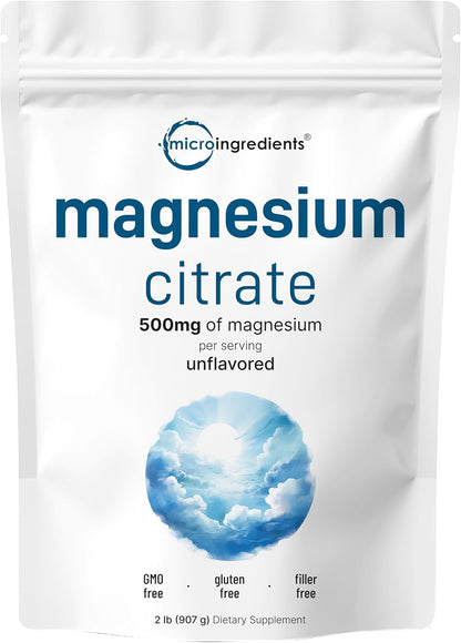 Magnesium Citrate Powder, 2lbs | Unflavored Magnesium Supplement | Relaxation and Nutrient Utilization | Easily Absorbed Formula | Non-GMO, Vegan, Gluten Free