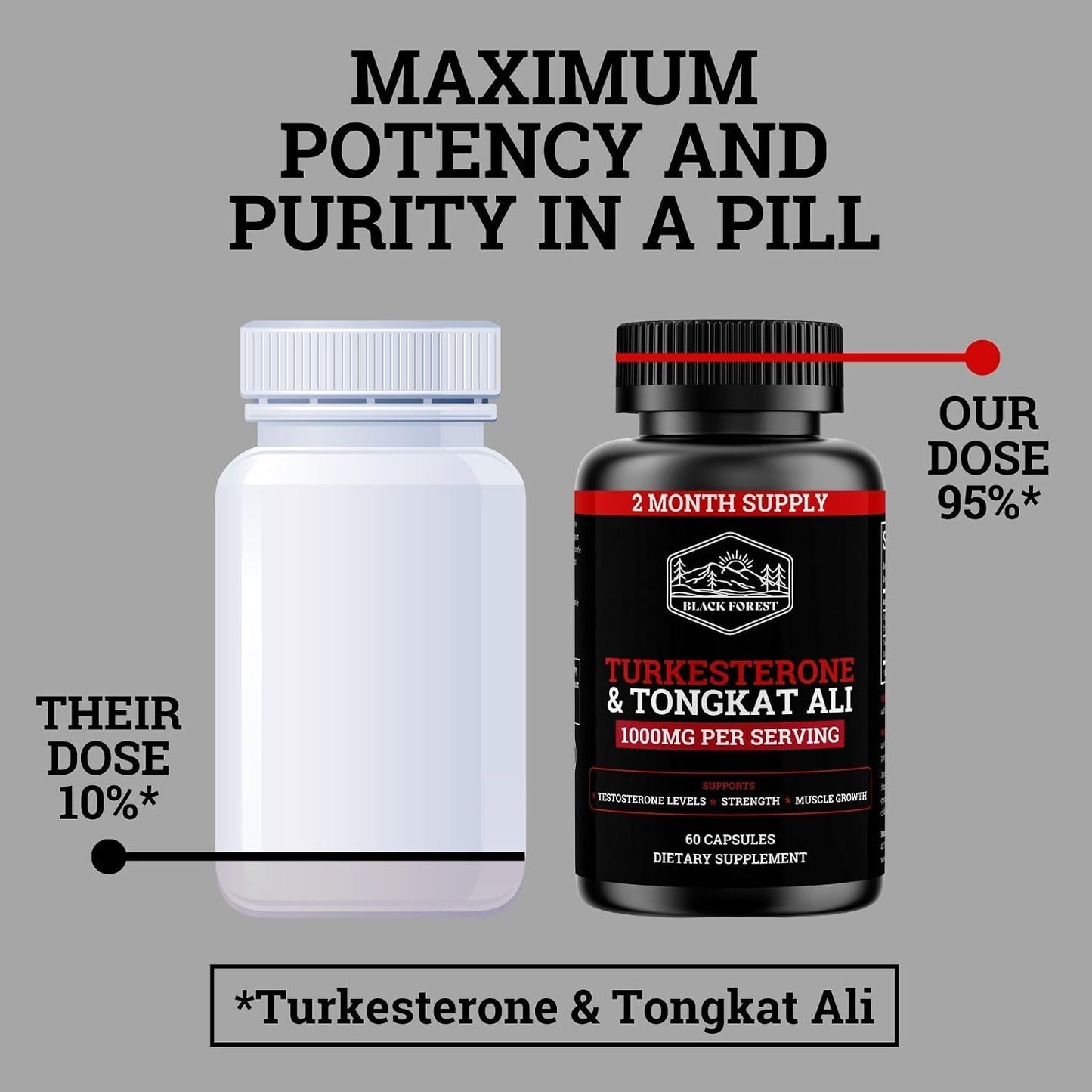 Black Forest Turkesterone Tongkat Ali Supplement 1000mg per Serving (Max Purity 95%) Turkesterone Supplement for Men (Tongkat Ali for Men Longjack 200:1) Similar to Tongkat Ali Fadogia Agrestis