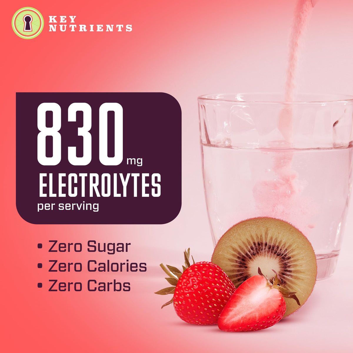 KEY NUTRIENTS Multivitamin Electrolytes Powder No Sugar - Juicy Strawberry Kiwi