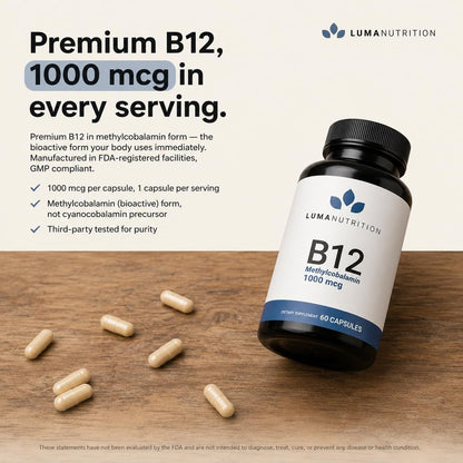 Luma Nutrition Vitamin B12 Methylcobalamin 1000 mcg - 60 Capsules