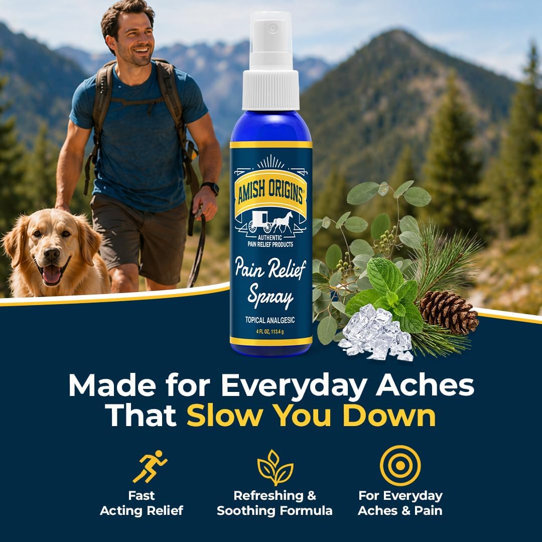 Amish Origins Deep Penetrating Pain Relief Liquid Spray - Fast-Acting, Natural Relief for Muscle Aches, Joint Pain, and Stiffness - 4 oz Spray Bottle