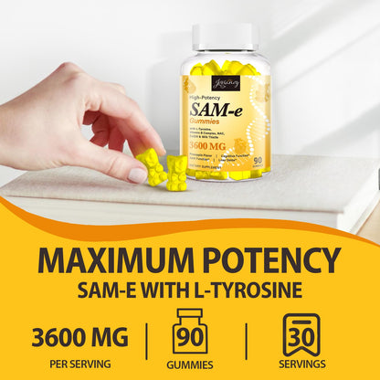 Jovianoy SAM-e Gummies with L-Tyrosine, Vitamin B Complex & NAC, CoQ10, High-Potency SAM-e Supplement - Pineapple Flavor, for Mood, Joint, Cognitive & Liver Detox, Vegan Friendly, 180 Gummies
