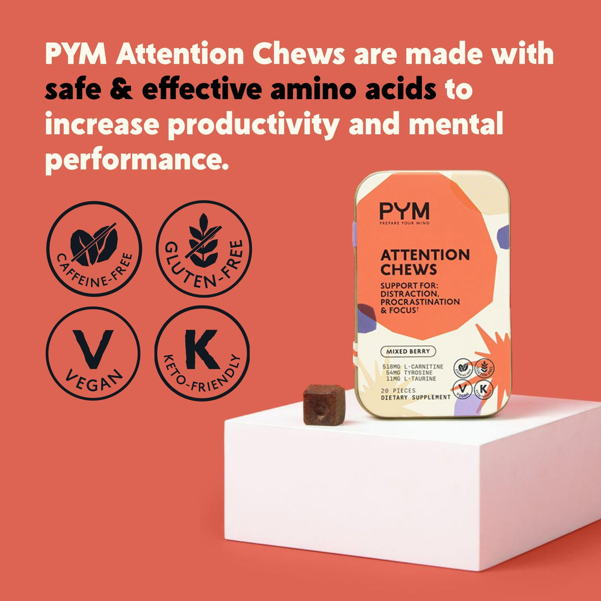PYM Berry Mood Chews (20 Count) | Stress & Mood Support Supplement