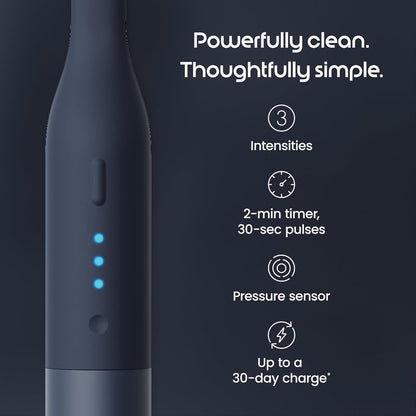 Quip Ultra Lite Sonic Electric Toothbrush with EasyClick Brush Pod Refill Heads Product Bundle - Slim Lightweight Design, 15X More Plaque Removal - Soft Bristles, Compact - Ash Black