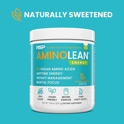 AminoLean Natural Pre Workout Powder & Amino Energy with Vegan BCAA + EAA | Jitter-Free Amino Energy Preworkout with Amino Acids & Weight Management for Women & Men - Naturally Sweetened, Vegan