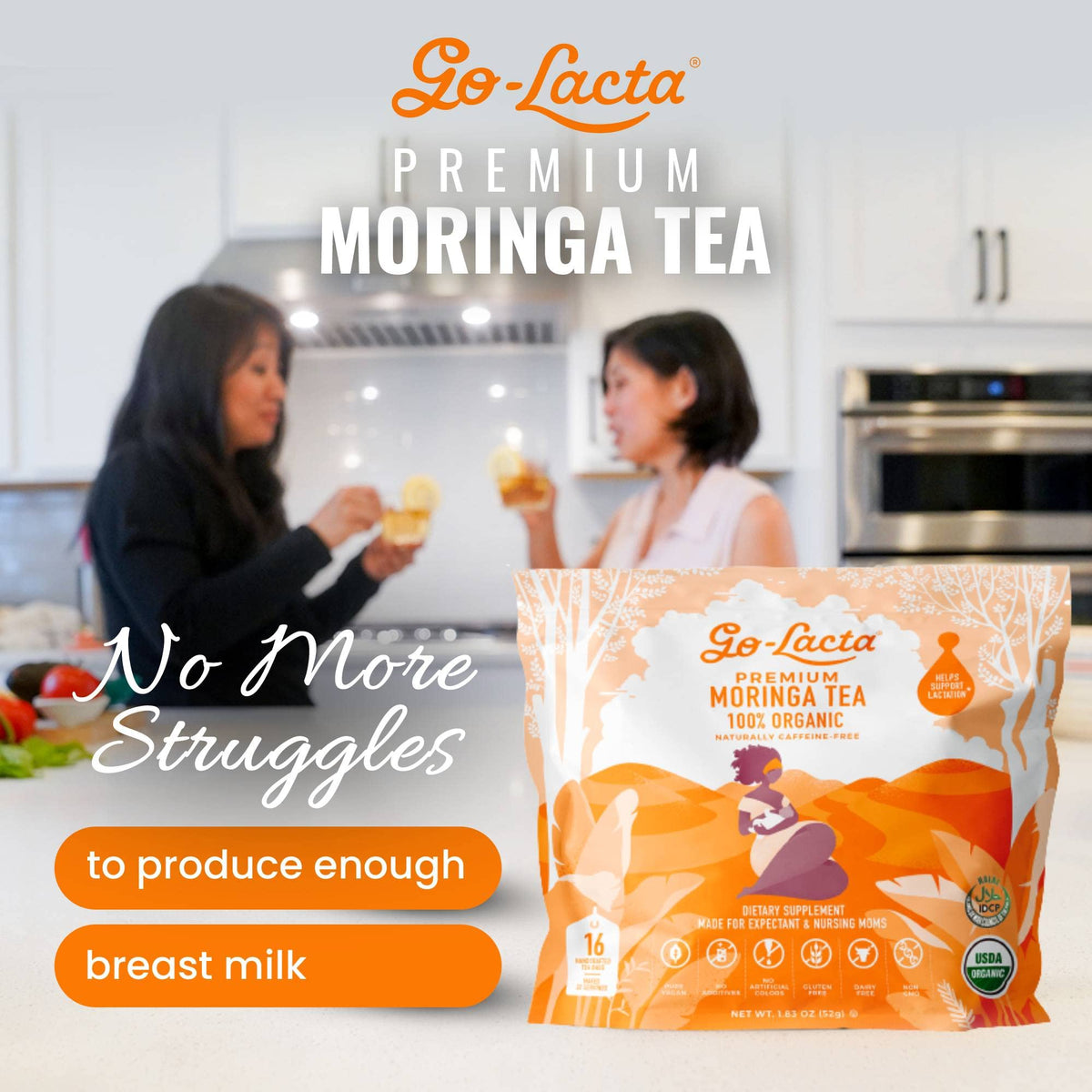 Go-Lacta Premium Organic Moringa Tea for Breastfeeding Moms to Increase Breast Milk