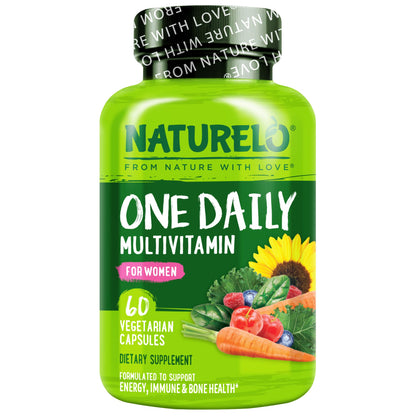 NATURELO One Daily Multivitamin for Women w/Vitamin B12, 120 Ct, Energy Support, Whole Food Daily Women Multivitamin Supplement, Nourish Hair/Skin/Nail, Non-GMO, No Soy, Gluten Free, 4 Month Supply