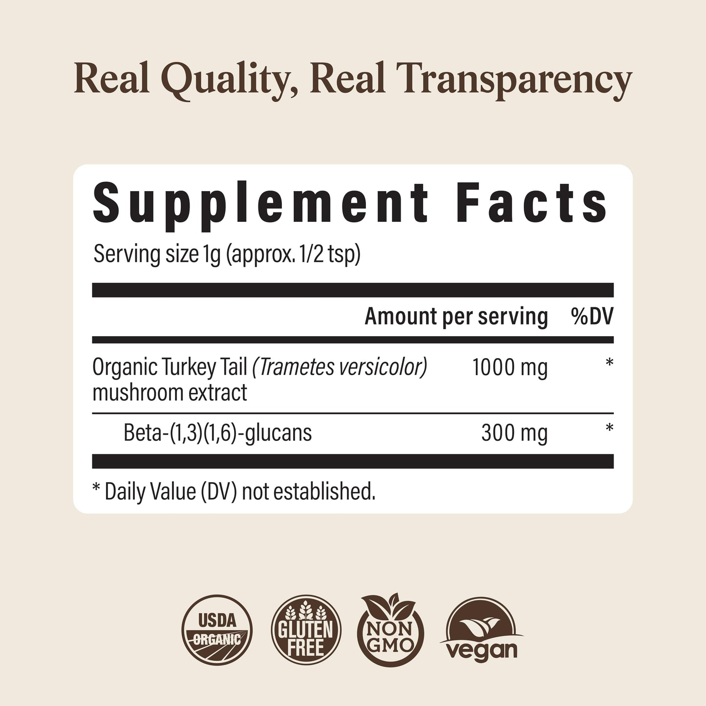 Real Mushrooms Turkey Tail Mushroom Powder – Organic Mushroom Extract for Daily Wellness Gut Harmony, & Energy Support with Beta Glucans – Vegan, Non-GMO, 45 Servings Functional Supplement