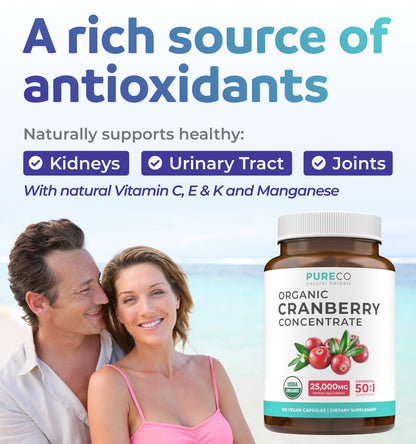 Organic Cranberry Pills - Vegan Supplement for Urinary Tract Health & Kidney Cleanse - Cranberry Pills for Women 500mg 50:1 Cranberry Concentrate Per Serving - Urinary Tract Support - 60 Capsules
