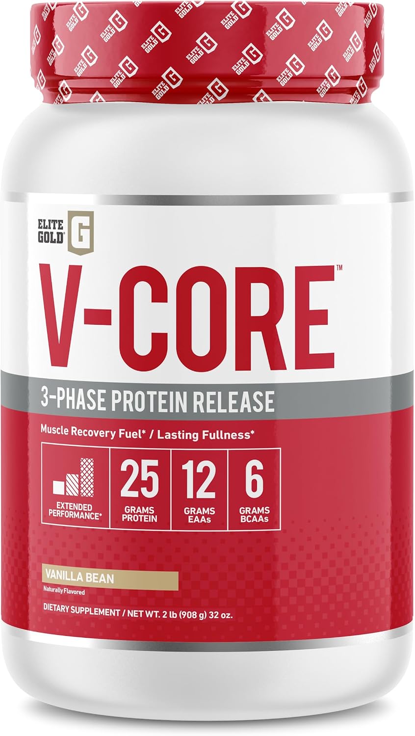 V-Core Protein Powder, Protein Powder, Keto, Vanilla, Whey Protein, High Protein, Casein Protein, 25g Protein, 12g EAAs, 6g BCAAs, 2 lb Tub (23 Servings)