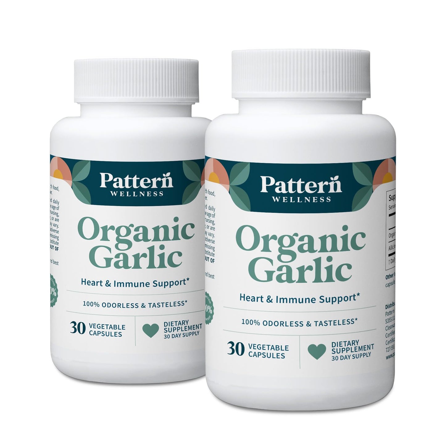 Pattern Wellness Odorless Organic Garlic Extract 20:1 with Allicin – Supports Circulatory & Immune Health – Non-GMO, Gluten Free, Vegan - 30 Capsules | 20:1 Garlic Extract with Allicin – Supports Circulatory & Immune Health – Non-GMO, Gluten Free & Vegan