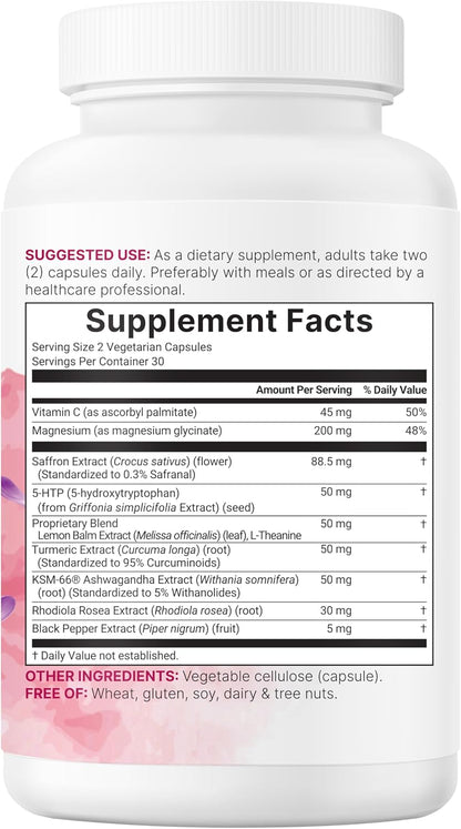 Micro Ingredients Saffron+ Advanced Supplements, 60 Veggie Capsules – 10-in-1 with Saffron Extract, High Absorption Fat-Soluble Vitamin C, Magnesium, Turmeric & KSM-66 Ashwagandha – Filler Free