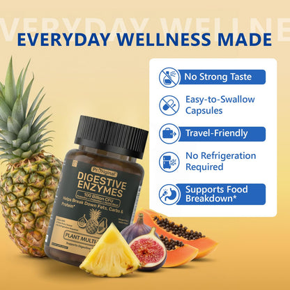 Digestive Enzymes Supplement with 100 Billion CFU Probiotic & Prebiotic | Multi-Enzyme Formula for Women & Men - Supports Digestive & Gut Health, Aids Protein, Carb & Dairy Digestion, 60 Caps