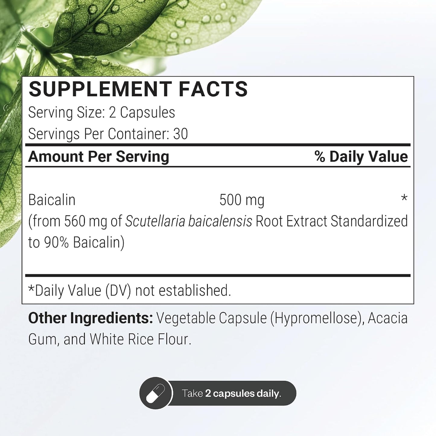 Supersmart - 90% Baicalin 500mg per Day (Scutellaria Baicalensis) - Chinese Skullcap Extract Supplement | Non-GMO & Gluten Free - 60 Vegetarian Capsules