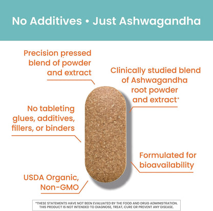 Himalaya USDA Organic Ashwagandha Root, 670 mg, 60 Day Supply, 60 Caplets