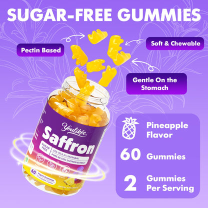 Saffron Gummies 88.5mg, Pineapple Flavor, 60 Count