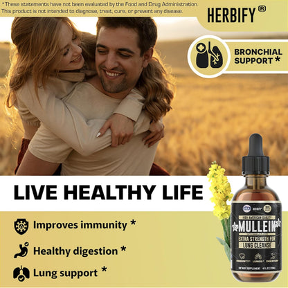 HERBIFY Bundle - Lions Mane & Mullein Vanilla 4 Fl Oz Drops - Supplement for Memory, Focus & Clarity & Immune Support, Lung Cleanse and Bronchial Support
