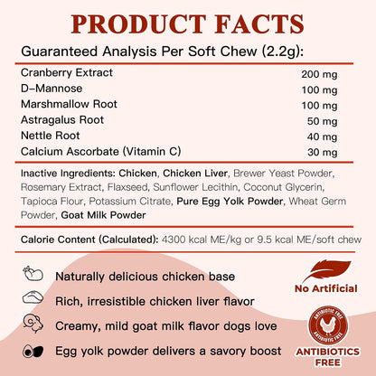 NATURE TARGET Dog UTI Treatment, Cranberry Supplement for Dogs 120 Chews | Urinary Tract & Bladder Support with D-Mannose, Marshmallow, Astragalus – Vet Formulated Immune & Kidney Support – Chicken