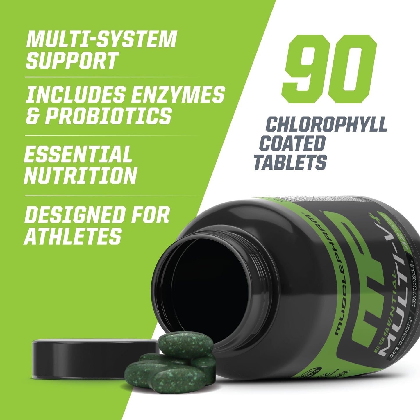 Muscle Pharm Essentials Multi-V+, The Athlete's Multi-Vitamin, Enhanced Energy, Performance & Immune Health, Daily Multivitamin for Men & Women with Minerals Plus Probiotics, 90 Tablets, 30 Servings