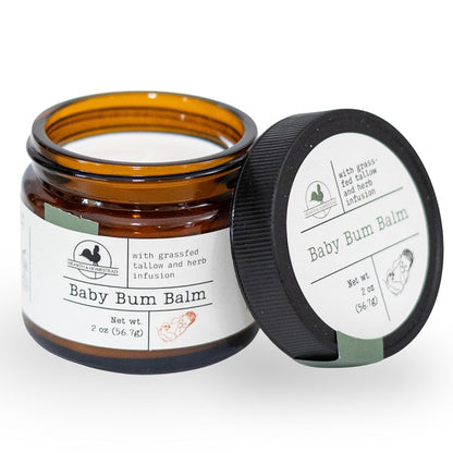 Hearth & Homestead Baby Bum Balm, Grass Fed Tallow Diaper Rash Cream with Zinc Oxide & Bentonite Clay, Fragrance Free Diaper Cream for Sensitive Baby Skin, Newborn Safe, 2oz