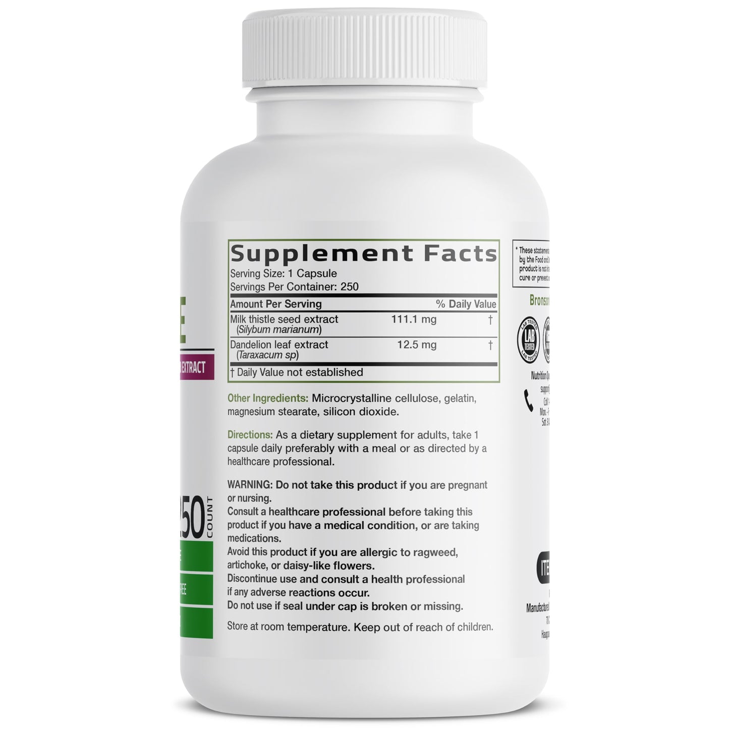 Bronson Milk Thistle Silymarin Marianum & Dandelion Extract, 120 Capsules | 2-in-1 Liver Cleanse, Health, Detox & Antioxidant Support, Non-GMO, Gluten-Free, Soy-Free