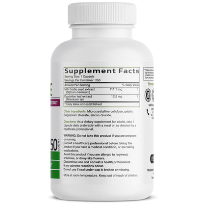 Bronson Milk Thistle Silymarin Marianum & Dandelion Extract, 120 Capsules | 2-in-1 Liver Cleanse, Health, Detox & Antioxidant Support, Non-GMO, Gluten-Free, Soy-Free