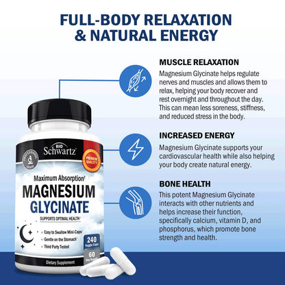 Magnesium Glycinate 500mg Per Serving | Max Absorption | 120 Mini Capsules
