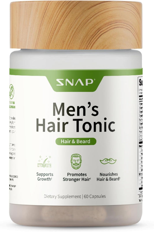 Snap Supplements Men's Hair Tonic, Vitamins for Men with Biotin, 60 Capsule | Nutritional Support for Hair, Skin, Nails & Beard with Kelp, Bamboo, Collagen Peptides, & Horsetail, Non-GMO, Gluten-Free