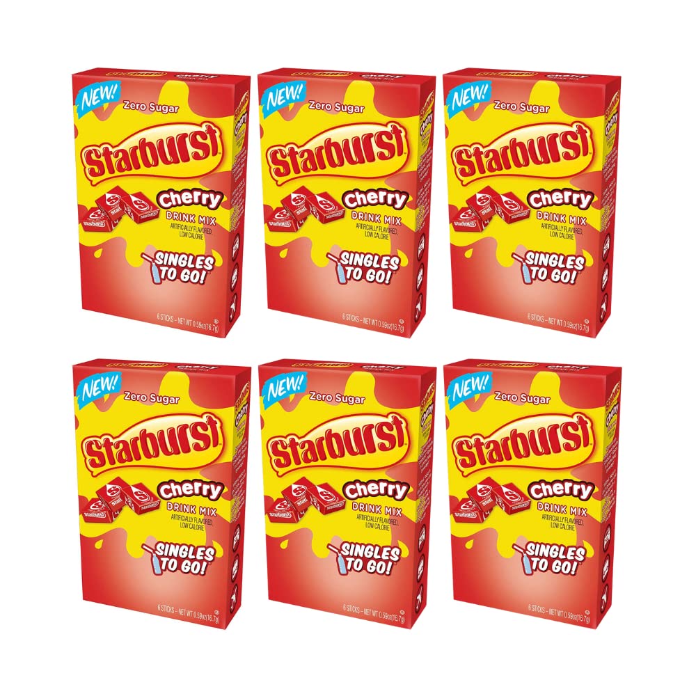 Starburst Cherry Singles To Go Sugar Free Drink Mix Packets - Pack of 6