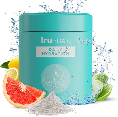 TruBrain Daily Hydration - Enhance Focus and Energy with Electrolyte-Rich Supplement. Stay Hydrated & Alert!