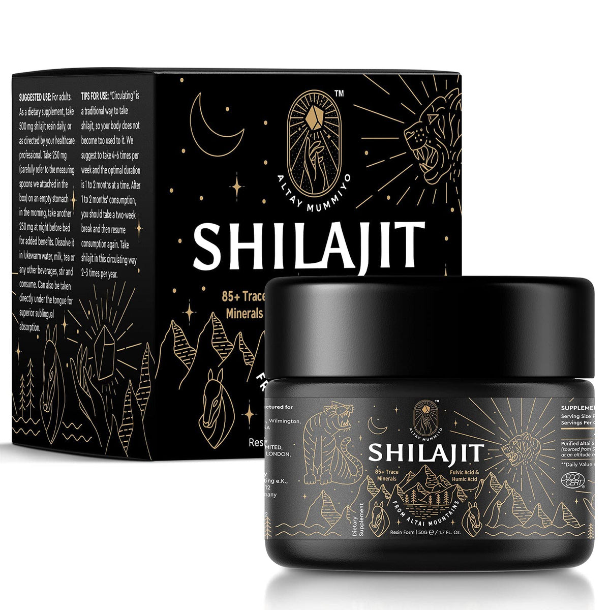 Shilajit Resin with Fulvic Acid & Trace Minerals, Original Siberian Pure Shilajit with 85+ Humic