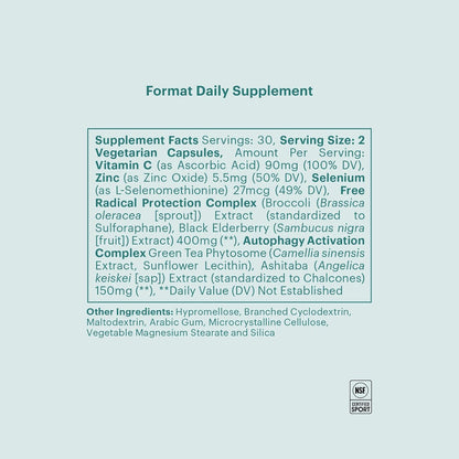 ELYSIUM Format Immune Support Supplement - Vitamin C Supplement, Immunity Support, Immune Defense, Intermittent Senolytic Complex Immune Support for Adults, Complete Immunity Supplement - 60ct