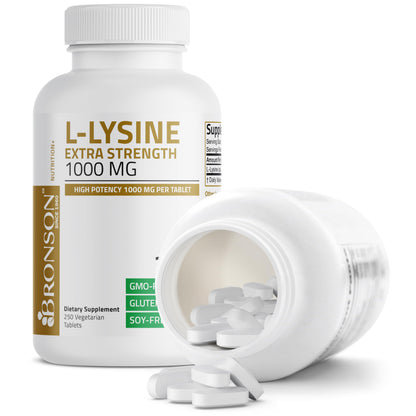 Bronson L-Lysine Extra Strength 1000 MG per Tablet High Potency, Immune Support & Supports Collagen Synthesis, Non-GMO, 100 Vegetarian Tablets