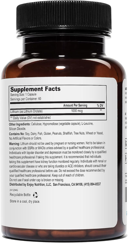 Lithium Orotate - 1000 mcg of Elemental Lithium, 60 Vegetarian Capsules (Pack of 2)