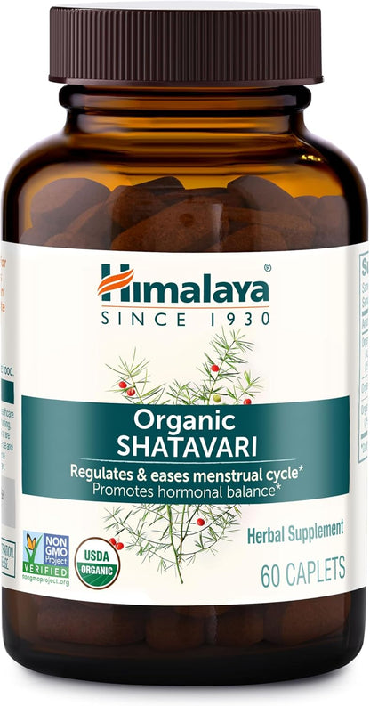 Himalaya USDA Organic Shatavari Capsules - Shatavari Capsules for Women, Promotes Hormone Balance and Menstrual Cramp Relief - Vegan, Gluten Free, 1300 mg, 60 Caplets