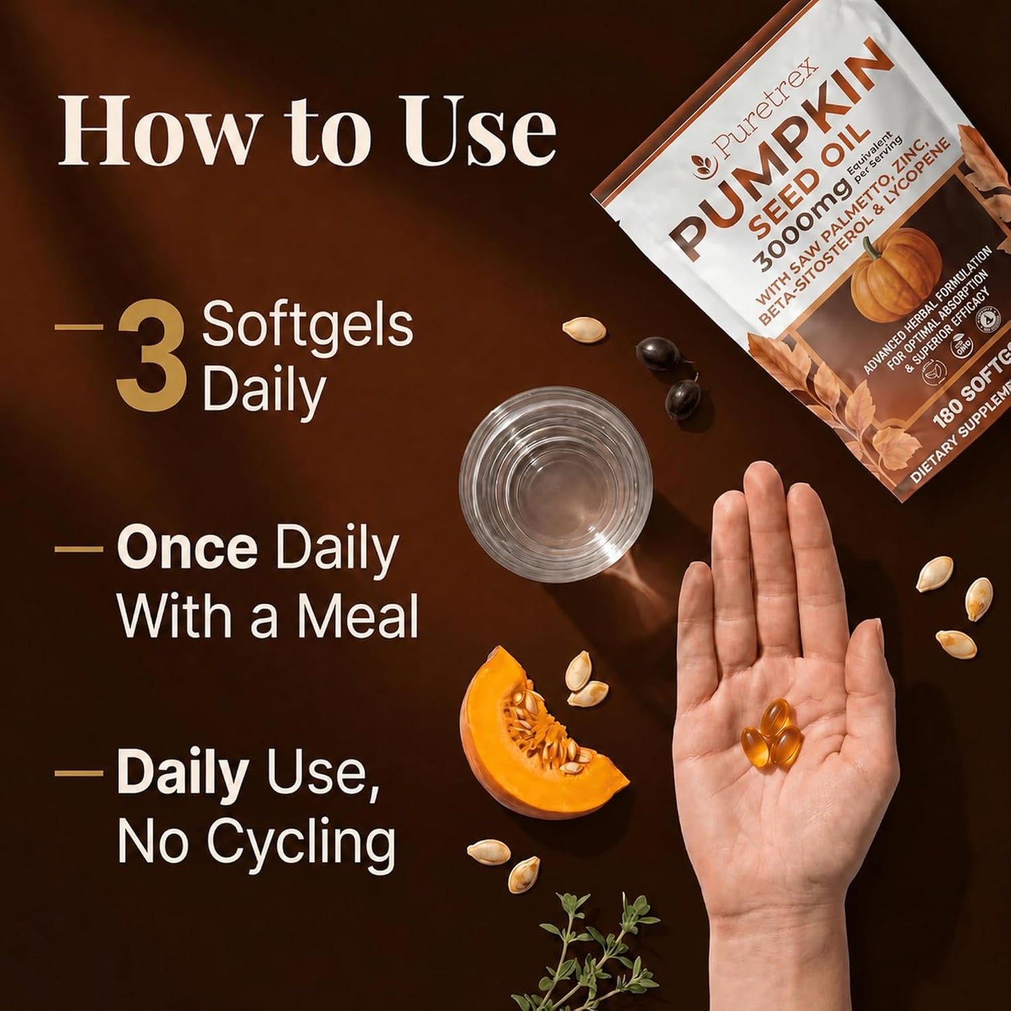 Pumpkin Seed Oil with Saw Palmetto, Beta-Sitosterol, Zinc & BioPerine® – 180 Vegan Softgels | Prostate & Hair Growth Support | DHT Blocker | Urinary & Bladder Health | Cold-Pressed