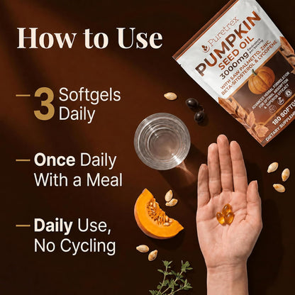 Pumpkin Seed Oil with Saw Palmetto, Beta-Sitosterol, Zinc & BioPerine® – 180 Vegan Softgels | Prostate & Hair Growth Support | DHT Blocker | Urinary & Bladder Health | Cold-Pressed