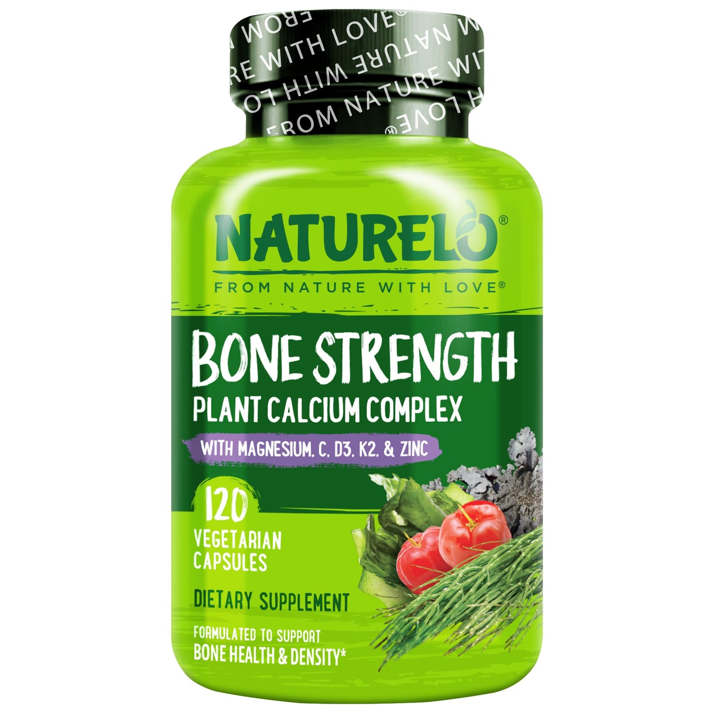 NATURELO Calcium Supplement - with Vitamin C, Vitamin D3, K2, and Calcium Magnesium Zinc for Bone Strength with Calcium 600mg - Plant-Based, 120 Vegetarian Capsules, Non-GMO, Soy & Gluten-Free