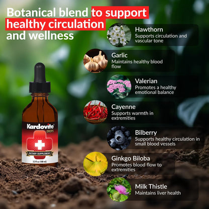 Herbal Circulation Support Drops 100ml | Supports Circulatory Wellness with Hawthorn, Garlic, Ginkgo, Cayenne, Milk Thistle, Bilberry & Valerian | Supports Vitality & Daily Wellness