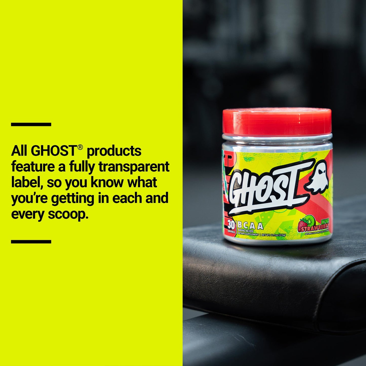 GHOST BCAA Powder Amino Acids Supplement, Sour Strips - 30 Servings - Sugar-Free Intra, Post & Pre Workout Amino Powder & Recovery Drink, 7G BCAA