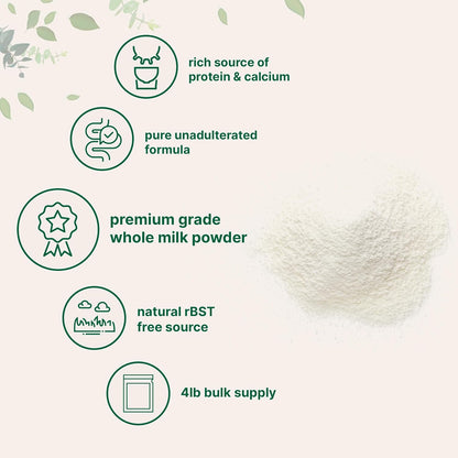 Micro Ingredients Whole Milk Powder, 4 lb | Pasture-Raised, rBST-Free | Pure & Rich in Protein | Ideal for Baking & Everyday Use | Non-GMO, Gluten-Free, Premium Grade