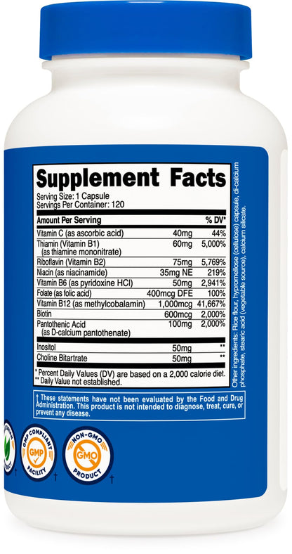 Nutricost High Potency Vitamin B Complex 460mg, 120 Capsules - with Vitamin C - Energy