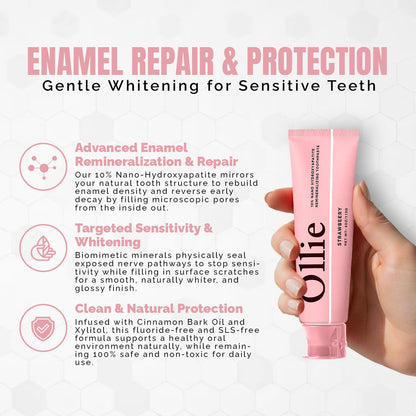 Ollie Fluoride Free 10% Nano Hydroxyapatite Toothpaste, Clean Mint, 1 Pack