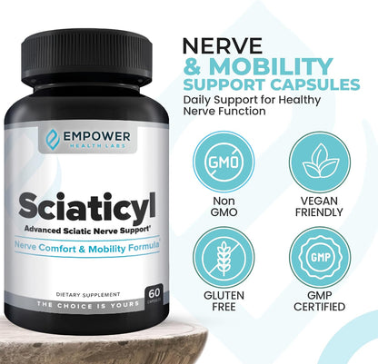 Sciaticyl – Nerve Support Supplement with B1, B6, B12, Magnesium, NAC, ALC & Alpha Lipoic Acid – Supports Nerve Function, Mobility, Comfort & Circulation – 60 Capsules