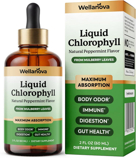 Chlorophyll Liquid Drops from Mulberry Leaf - Natural Peppermint for Detox, Internal Deodorizer and Immune Support - Maximum Absorption - 2 fl oz