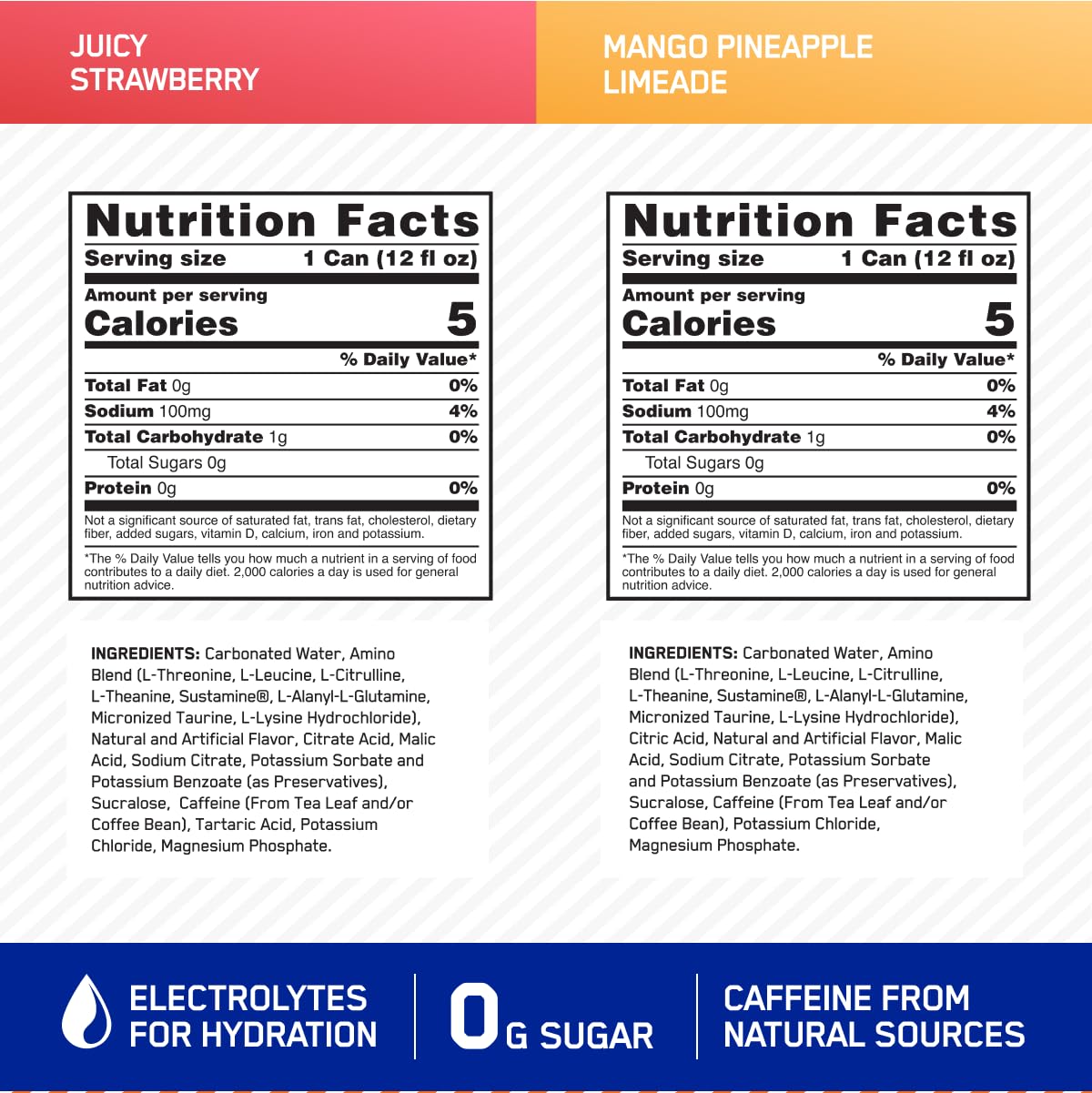 Optimum Nutrition Amino Energy Sparkling Hydration Drink, Electrolytes, Caffeine, Amino