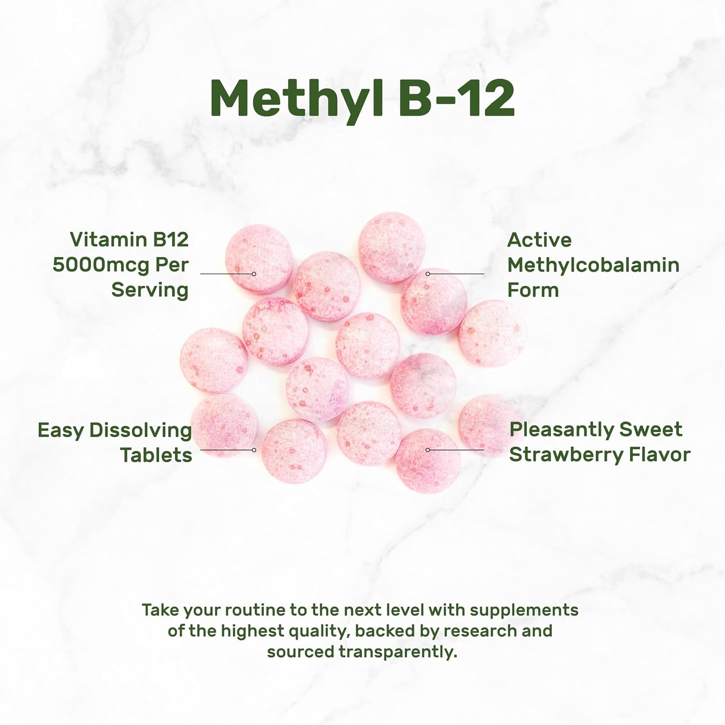 DEAL SUPPLEMENT Methyl B-12 Vitamins 5000 mcg Per Serving, 240 Tablets | Active Form - Strawberry Flavored - Vitamin B12 Supplement for Women & Men - GMO Free & Gluten Free