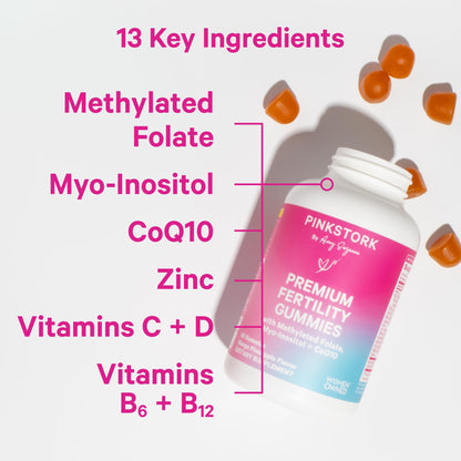 Pink Stork Fertility Gummies for Women, 60 Count | CoQ10, Myo-Inositol, Methylated Folate, Hormone Balance Support, OBGYN-Formulated